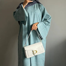 Load image into Gallery viewer, Closed Linen Abaya Dubai Luxury Plain Muslim Hijab Dress  Casual
