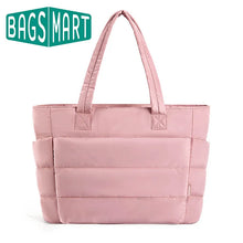 Load image into Gallery viewer, BAGSMART Big Square Cotton Padded Tote Bag Pink Female Quilting Puffy
